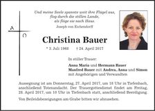 Traueranzeige Christina Bauer