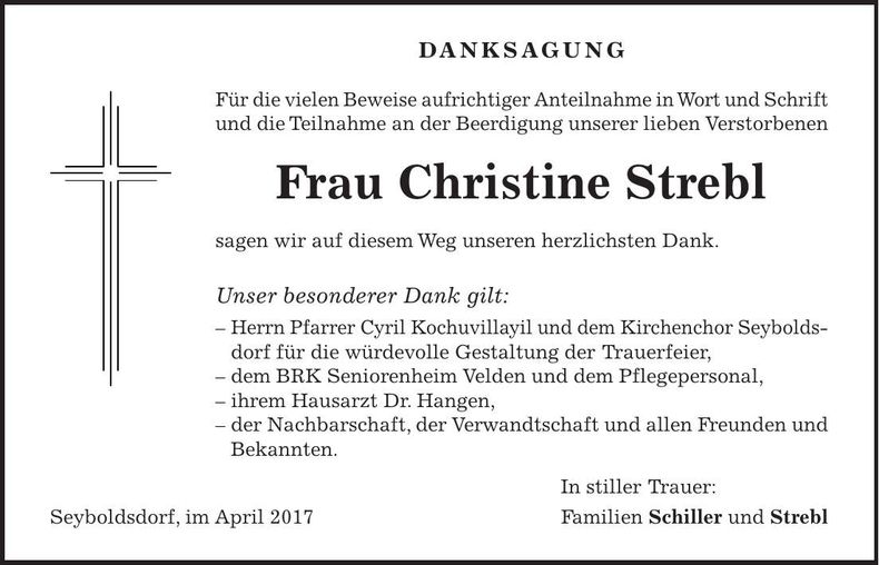 Traueranzeige Christine Strebl