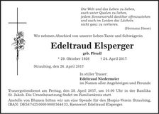 Traueranzeige Edeltraud Elsperger