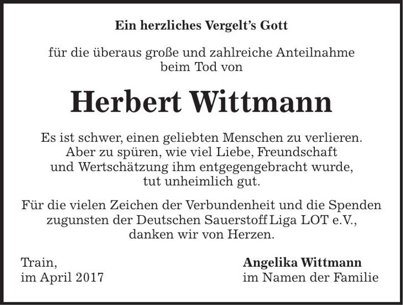 Traueranzeige Herbert Wittmann