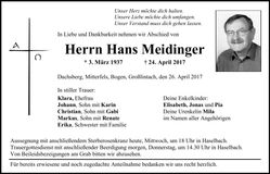 Traueranzeige Hans Meidinger