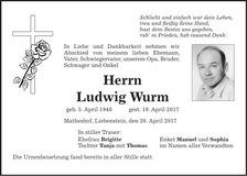 Traueranzeige Ludwig Wurm