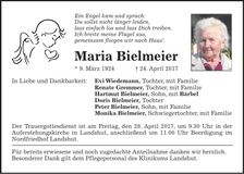 Traueranzeige Maria Bielmeier