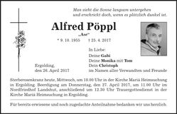 Traueranzeige Alfred Pöppl