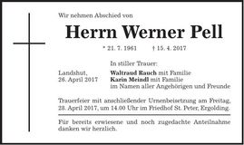 Traueranzeige Werner Pell