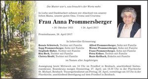 Traueranzeige Anna Pommersberger