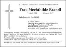 Traueranzeige Mechthilde Brandl
