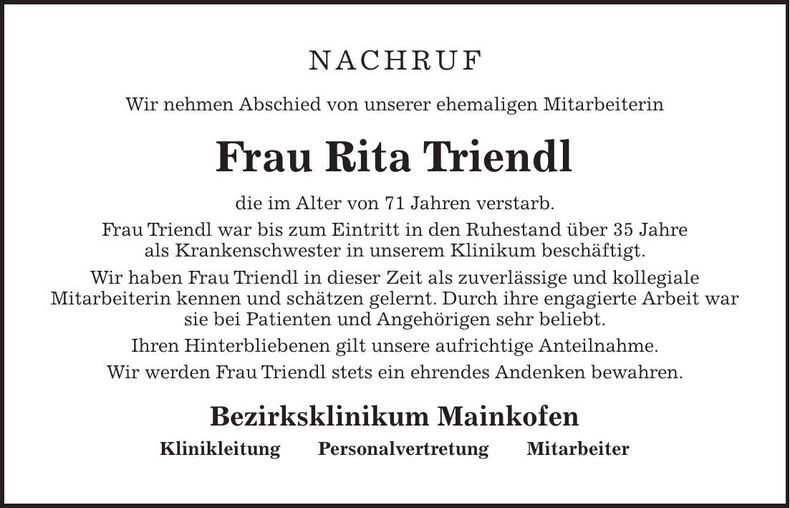Traueranzeige Rita Triendl