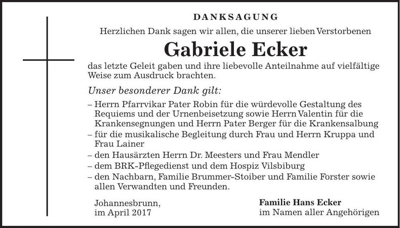 Traueranzeige Gabriele Ecker