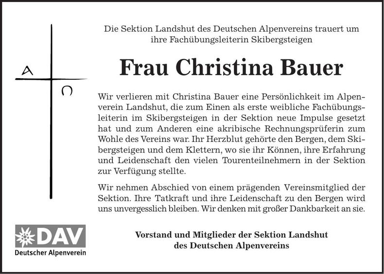 Traueranzeige Christina Bauer