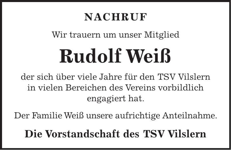 Traueranzeige Rudolf Weiß