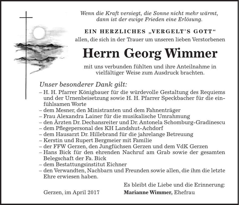 Traueranzeige Georg Wimmer