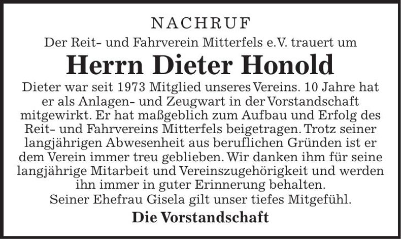 Traueranzeige Dieter Honold