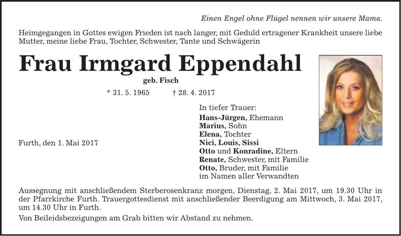 Traueranzeige Irmgard Eppendahl