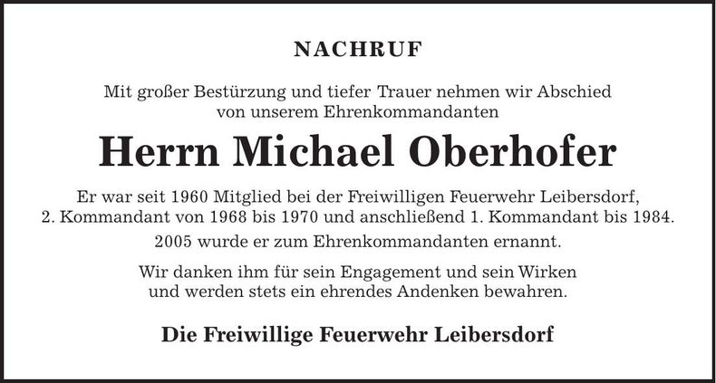 Traueranzeige Michael Oberhofer
