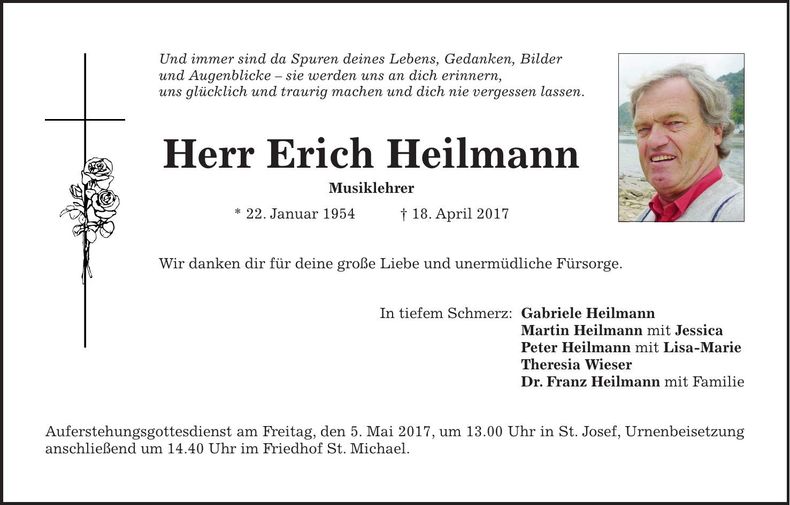 Traueranzeige Erich Heilmann