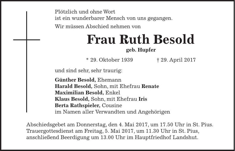 Traueranzeige Ruth Besold