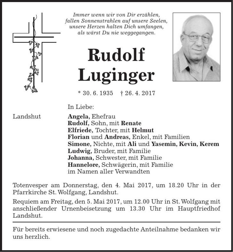 Traueranzeige Rudolf Luginger