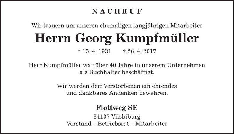 Traueranzeige Georg Kumpfmüller