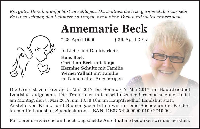 Traueranzeige Annemarie Beck
