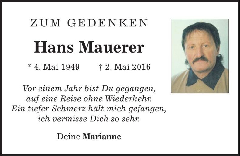 Traueranzeige Hans Mauerer