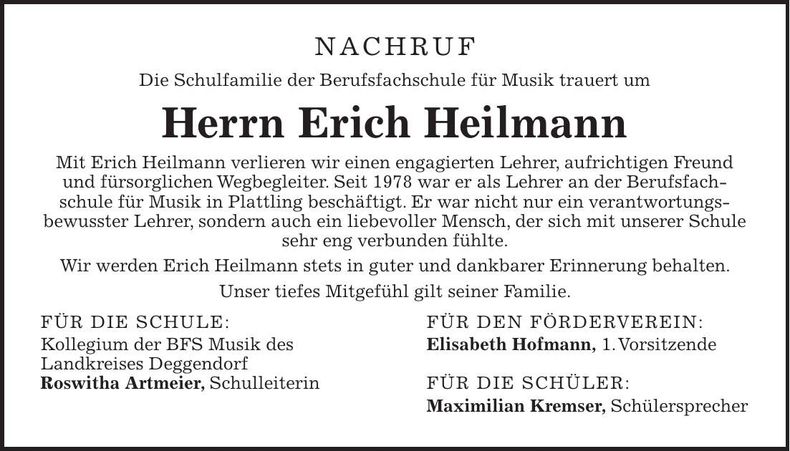 Traueranzeige Erich Heilmann