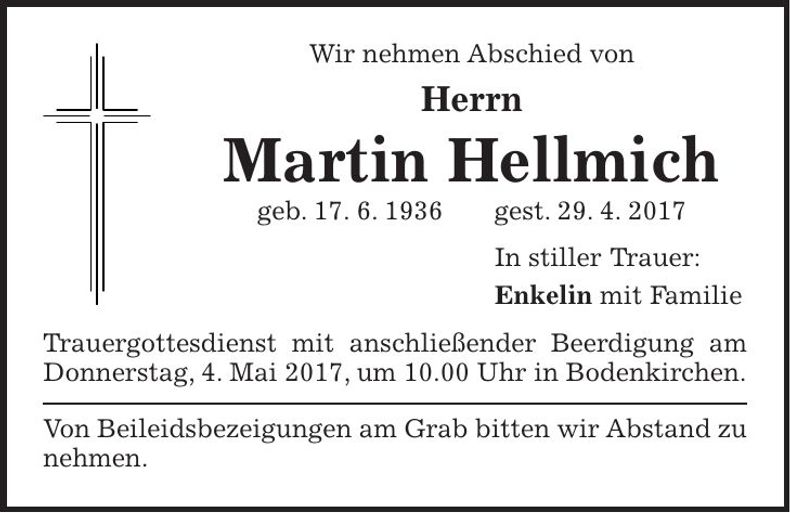 Traueranzeige Martin Hellmich