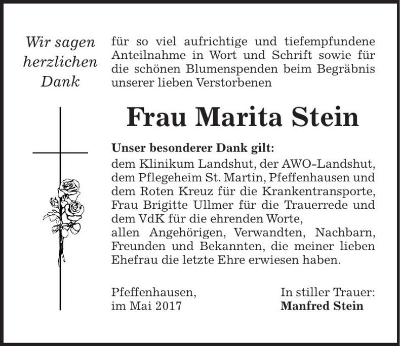 Traueranzeige Marita Stein
