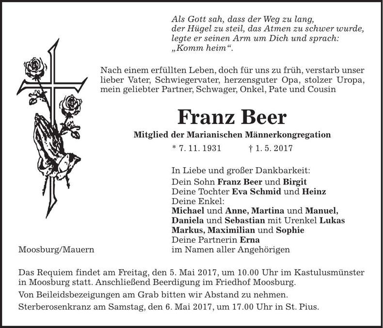 Traueranzeige Franz Beer