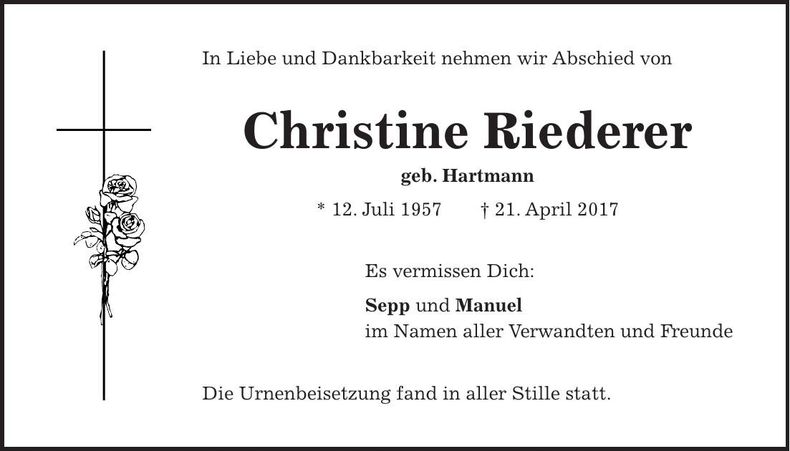 Traueranzeige Christine Riederer