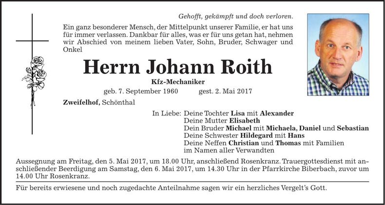 Traueranzeige Johann Roith