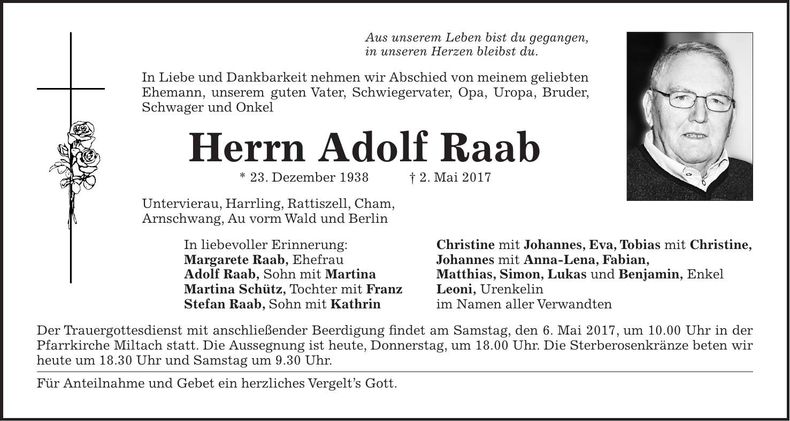 Traueranzeige Adolf Raab