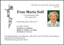 Traueranzeige Maria Solf