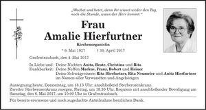 Traueranzeige Amalie Hierfurtner