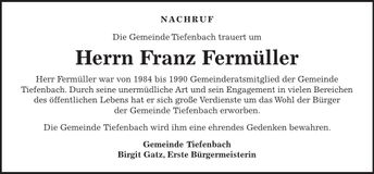 Traueranzeige Franz Fermüller