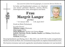 Traueranzeige Margrit Langer