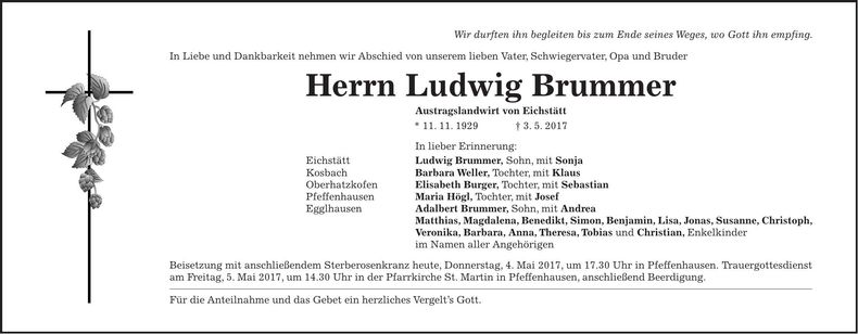 Traueranzeige Ludwig Brummer