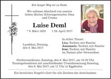 Traueranzeige Luise Deml