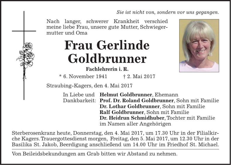 Traueranzeige Gerlinde Goldbrunner