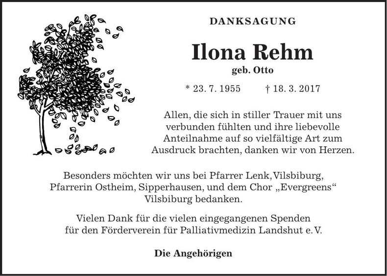 Traueranzeige Ilona Rehm