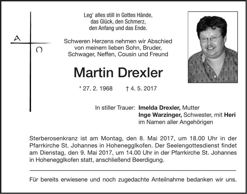 Traueranzeige Martin Drexler