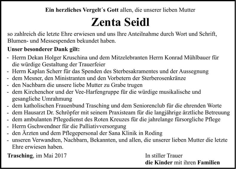 Traueranzeige Kreszenz Seidl