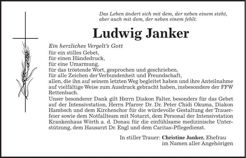 Traueranzeige Ludwig Janker