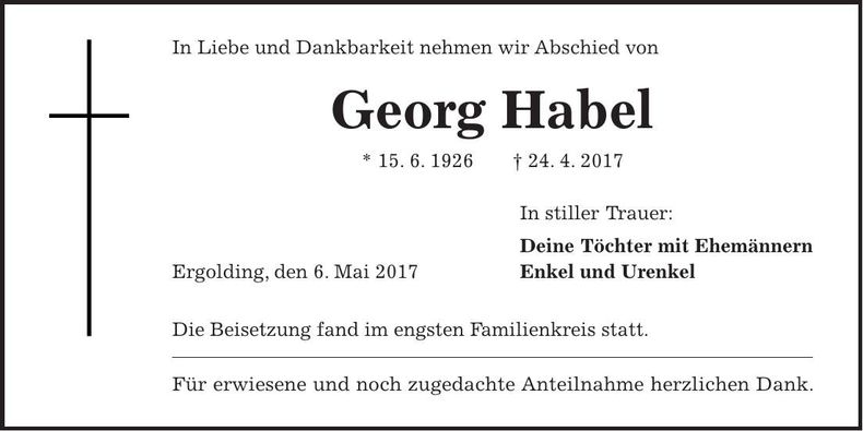 Traueranzeige Georg Habel