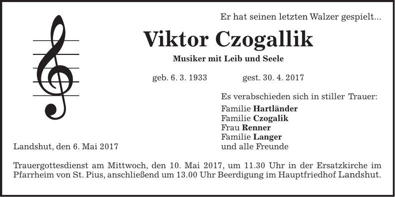 Traueranzeige Viktor Czogallik