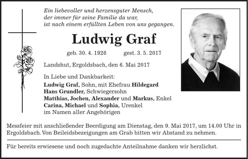 Traueranzeige Ludwig Graf