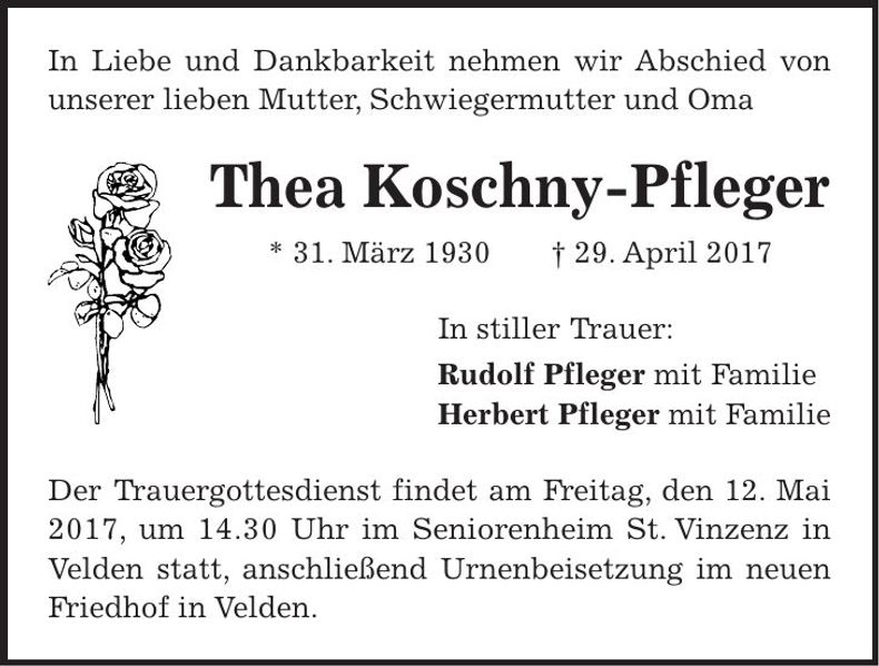 Traueranzeige Thea Koschny-Pfleger