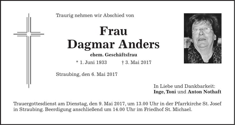 Traueranzeige Dagmar Anders