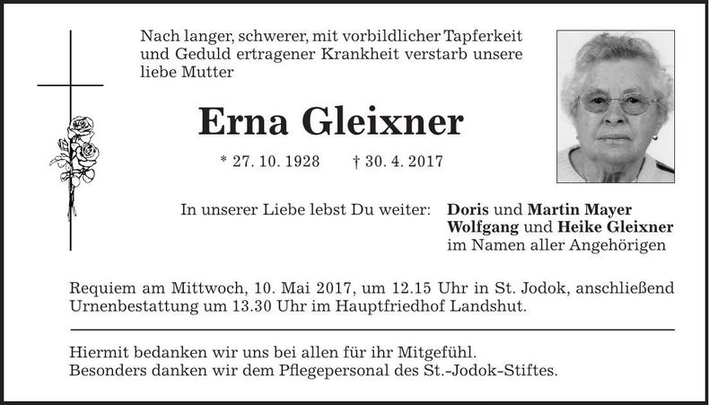 Traueranzeige Erna Gleixner