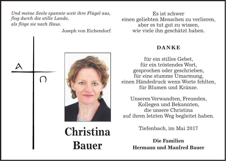 Traueranzeige Christina Bauer